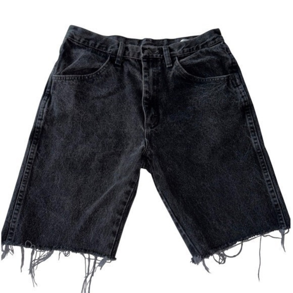 Vtg 90s Rustler Black Denim Jorts Mens 33 Frayed Hem Baggy Skater Grunge Shorts‎